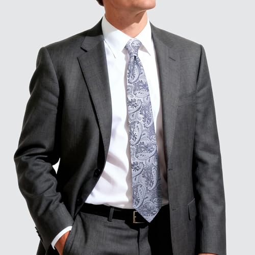 Image of Hi-Tie 63 inches Striped Paisley Extra Long Ties for Men Silk Necktie with Lapel Pin Tie Clip Big and Tall Men Formal Wedding