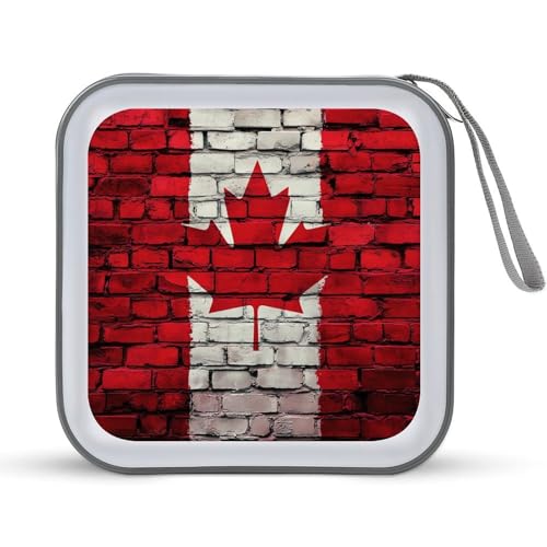 Canadian Flag Paint On The Wall CD Case Plastic DVD Case Holder Wallet Disc Storage Organizer for Car Travel