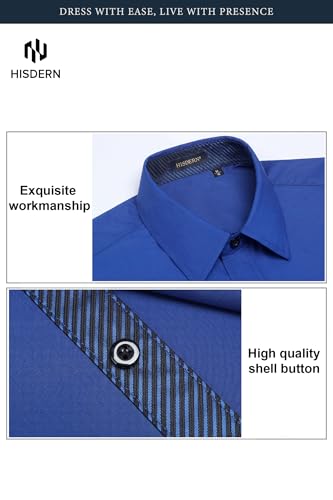 Image of HISDERN Mens Business Dress Shirts Long Sleeve Casual Button Down Shirt Formal Inner Collar Contrast Shirt for Men Wedding