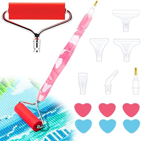 Sonsage Diamond Painting Resin Pen Only Pink 5D Ergonomic Diamond Art Roller Tools and Accessories Set Dots Round Square Drill Wax Pens Holder Supplies