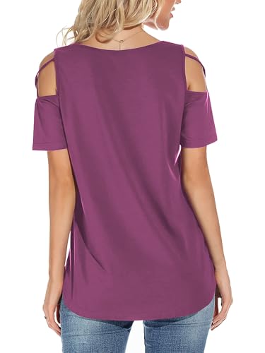 Image of Jar of Love Women's Summer Tops Short Sleeve Cold Shoulder Tops T-Shirts for Women Spring Summer Tops Loose Fit Tunic 2026