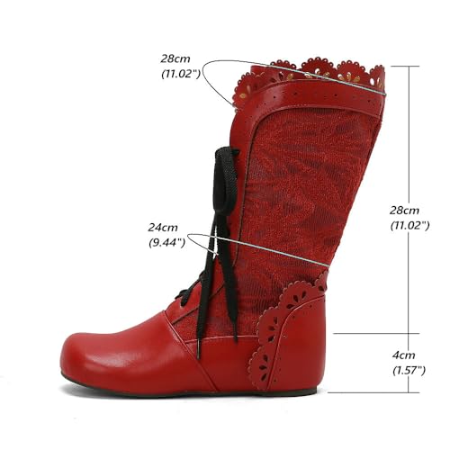 Stylish Women Victorian Boots Perforated Ruffles Lace up Cosplay Costumes Vintage Gothic Halloween Witch Height Increasing Shoes2