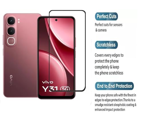 Image of FabeKee Tempered Glass Screen Protector Compatible For Black Cellphone With Edge To Edge Coverage And Easy Installation Kit (Transparent, vivo Y31 5G)