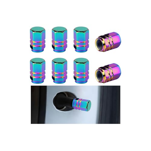 Image of Osilly Car Tire Stem Valve Caps, 8 PCS Aluminum Alloy Valve Stem Covers, Leak-Proof Tire Cap Cover Accessories, Hexgon Style Wheel Air Valve Caps for SUV Car Bike (Multicolor)