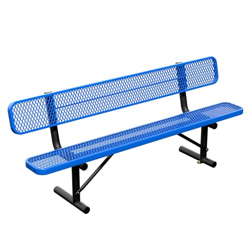 Image of 8FT Heavy Duty Park Bench with Back Portable Frame, Outdoor Steel Bench with Backrest, Outdoor Park Bench Expanded Metal Mesh Bench for Lawn, Park, Deck, Garden, Patio, Porch, Black (Blue, 8FT)