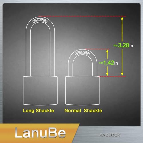 Image of LanuBe 304 Stainless Steel Keyed Alike Padlocks for Outdoor use, Pin Tumbler Padlock, 2 inch Wide Body, Stainless Steel Body Long Shackle, Pack of 1