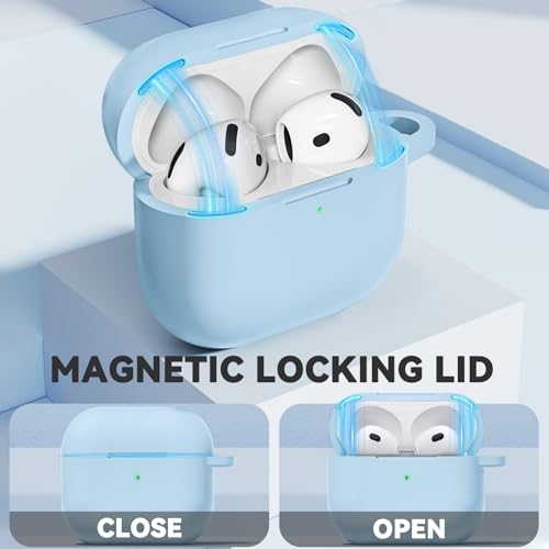 Ljusmicker for AirPods 4 Case 2024 with Magnetic Lid Lock,Soft Silicone Protective Cover for Apple AirPods 4th Generation Cases with Cleaner Kit,AirPod 4 Case with Keychain for Women Men-Sky Blue - 6