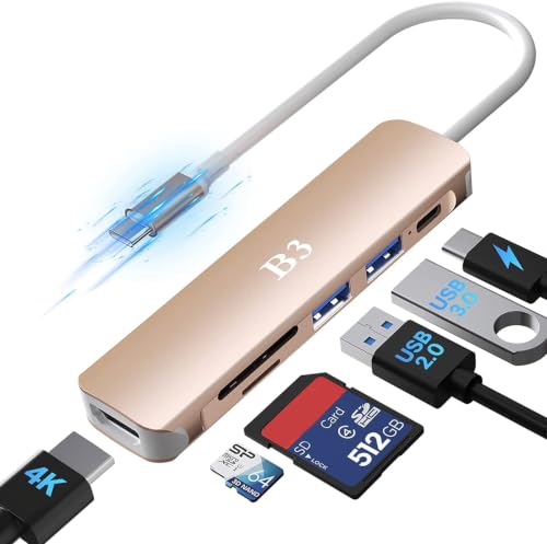 USB C Hub, 6 in 1 USBC Multiport Adapter for MacBook Pro Air with 4K Output, USB 3.0 & 2.0 Ports, 55W PD, SD/TF Card Reader, Compatible with Mac Air/Pro M1 M2 Laptop and More Type-C Devices