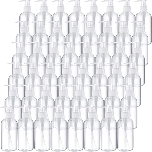 Eaasty 48 Pcs Pump Bottle Lotion Dispenser Refillable Shampoo Conditioner Hand Soap Dispenser Plastic Empty 8oz/250ml Clear Reusable Body Wash Container Bulk (Clear)