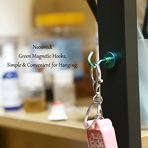 Image of Neosmuk Magnetic Hooks, 22 lb+ Heavy Duty Earth Magnets with Hook for Refrigerator, Extra Strong Cruise Hook for Hanging, Magnetic Hanger for Cabins, Grill (Green, Pack of 6)