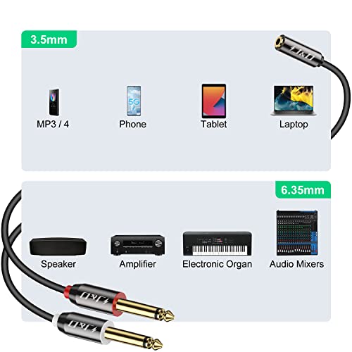 J&D 3.5 mm to 2 x 6.35 mm Cable, Gold Plated Copper Shell Heavy Duty 3.5mm 1/8 inch Female TRS to 2X 6.35mm 1/4 inch Male TS Stereo Audio Adapter Cable for iPhone, Amplifiers, 6 Feet - image 4