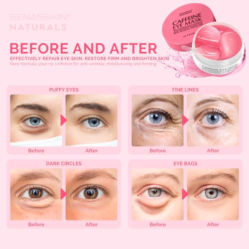 Image of Under Eye Patches for Dark Circles: Caffeine Gel Masks for Puffiness Undereye Bags Wrinkles - Instant Brightening Moisturizing Skin Treatment Pads - Gift for Mom Traveler Night Worker, 30 Pairs (Pink)