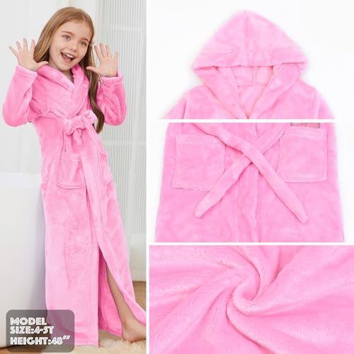 Image of Jxstar Girls Bathrobes Kids Long Hooded Robes Plush Full Length Coral Fleece Pajamas Sleepwear