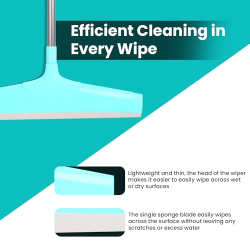 Image of Zureni Squeezee 18 inch Floor Cleaning Wiper with Long Handle & Wide Foam for Bathroom Tiles, Garage Concrete and Windows - (Random Color, Pack of 1)