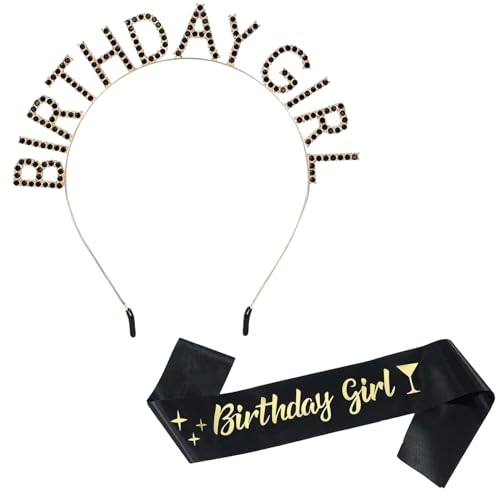 Tiyujonem Birthday Girl Sash and Crown Set for Women's Party Celebrations