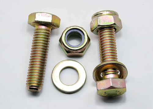 Image of M8 x 30mm Hex Head Bolt by Color Galvanization with Nylon Lock nut and Flat Washer Assortment Kit,Alloy Steel,Grade 8.8.(10pcs Pack)