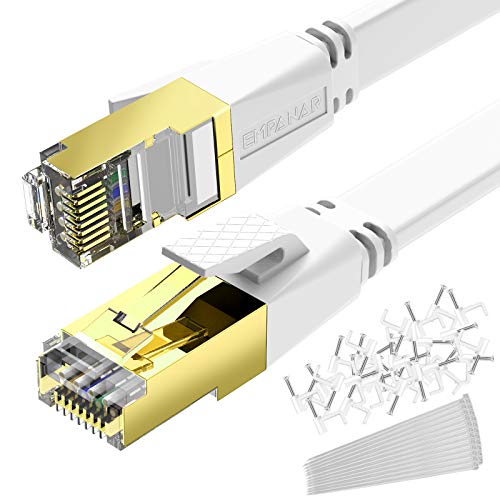 100 ft Cat 8 Ethernet Cable Flat White, Empanar Cat8 Ethernet Cord High Speed 40Gbps 2000Mhz Weatherproof Heavy Duty Cat8 RJ45 Cable for Router Gaming Modem PC PS4 PS5 Xbox