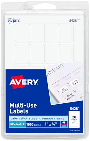 Avery Self-Adhesive Removable Labels, 0.75 x 1 Inches, White, 1000 per Pack (05428)