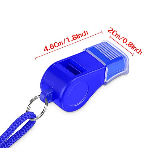 Hipat Whistle with Lanyard & Mouth Grip, 2 Packs Blue Plastic Whistles, Loud Crisp Sound, Sports Whistles Great for Coach, Referee, Basketball, Lifeguard, Survival