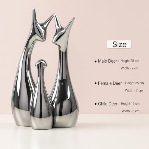 Image of Xtore Home Decor Lucky Silver Deer Statue Family Piano Finish Ceramic Figures - (Set of 3, Silver Set)