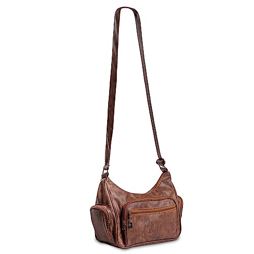 Bolsa Transversal Feminina, PGH, Modelo ELEGANCE BROWN - Handmade em Couro Sintético