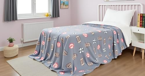 Image of Glow-in-The-Dark Kids Blanket a€ inch Polar Fleece Soft Lightweight Single Bed Blanket with Unicorn Jacquard Print, Multicolor (Blue Basketball)