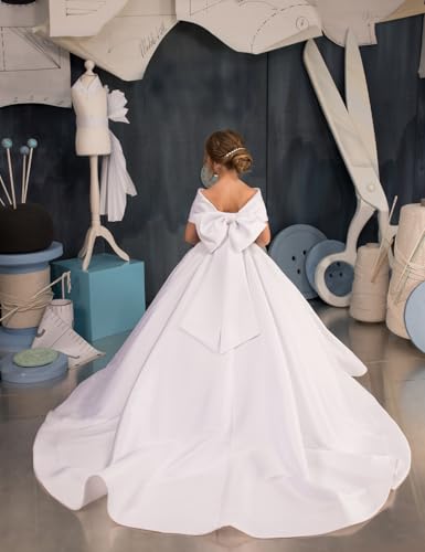 Girls Pageant Dresses Satin Flower Girl Dress - Off Shoulder First Communion Dress Princess for Girls2