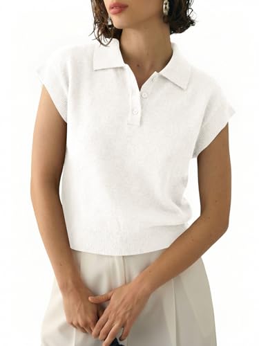Image of Saodimallsu Womens Cap Short Sleeve Sweater Top Summer Polo Shirts Button Collared Knit Business Casual Pullover Sweater