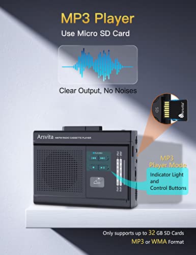 image for Arsvita Portable Cassette Player and Recorder, Cassette to MP3 Digital