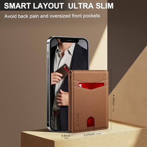Image of Wallet for Men Slim RFID Blocking Leather Credit Card Holder Wallet for 14 Cards, Bifold Minimalist Thin Wallet with 2 ID Windows & Cash Slot, Front Pockt Carteras Para Hombres, Birthday Gifts for Men