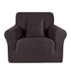 Ruaozz Stretch Chair Sofa Slipcover 1 Piece Chair Cover with Arms Non Slip Armchair Cover Soft Jacquard Furniture Protector with 1 pcs Throw Pillow Cover 1 Seater Chocolate