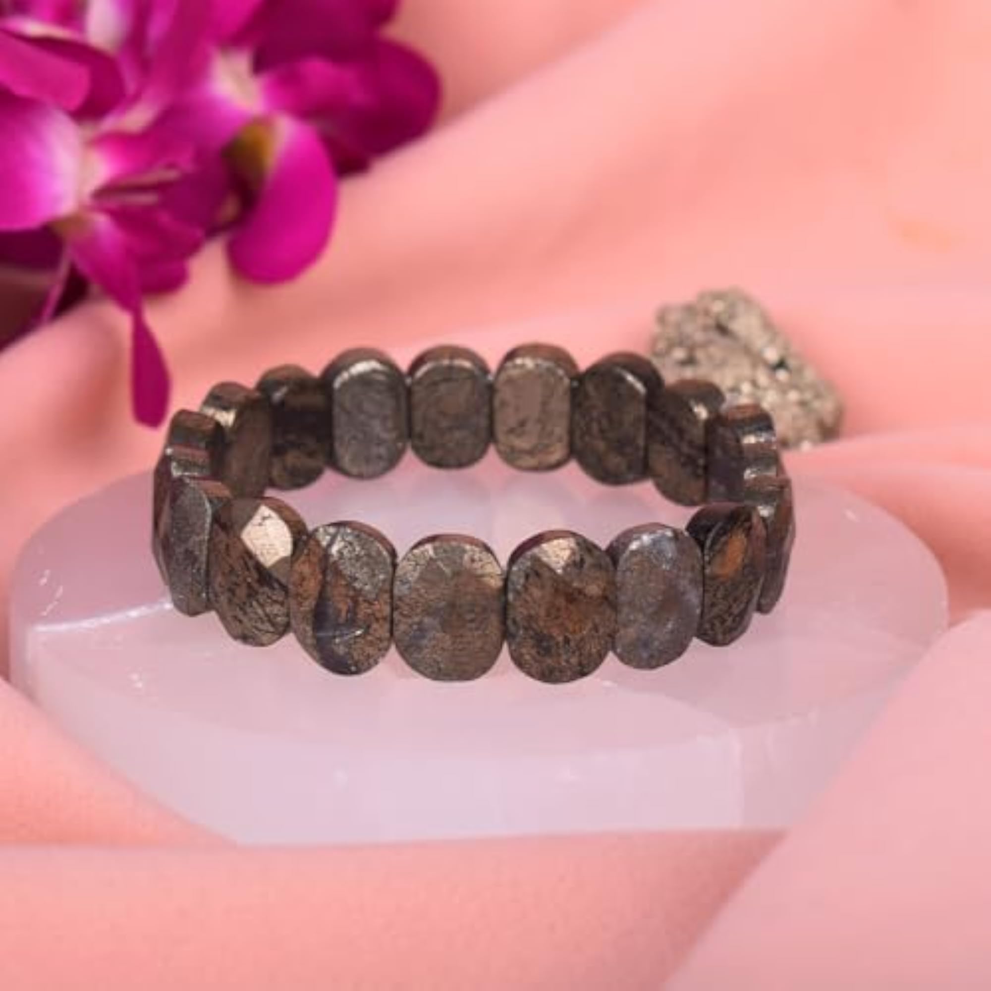 Natural Pyrite Stone Bracelet, Unisex Healing Energy
