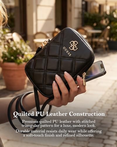 Image of CG MOBILE Guess Universal Wallet Bag Official Licensed PU Leather, Quilted with Zipper and 4G Metal Logo, Crossbody Bag, Protective Smartphone Wallet Bag & Travel Sling Pouch for Unisex - Black