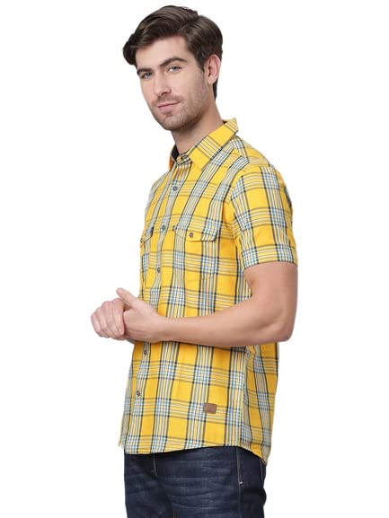 Image of Thomas Scott Men 100% Cotton Regular | Half Sleeve | Dounble Pocket | Checks Printed | | Casual | Shirts