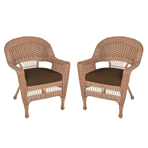 Jeco Wicker Chair with Brown Cushion, Set of 2, Honey/W00205-