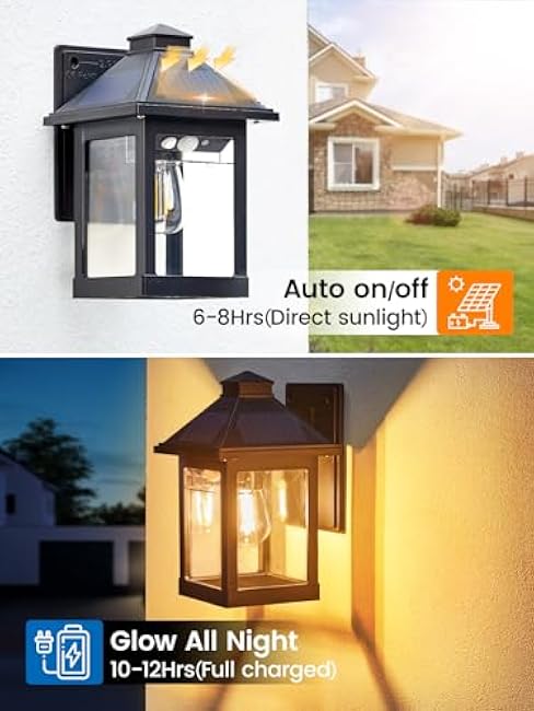 LUHLEE Solar Porch Lights Outdoor,2 Pack Motion Sensor Solar Wall Lights,IP65 Waterproof Wall Sconce Lights Outdoor with 3 Lighting Modes for House, Porch, Front Door, Garage, Shed, Patio