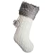 Gireshome Ivory Cable Knitted Body, Faux Fur Cuff with Faux Fur Fluffy Pompom Ball Christmas Stocking, Xmas Tree Decoration Festival Party Ornament - 10"x18"