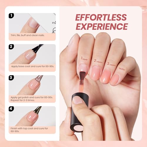 Image of Beetles Jelly Gel Nail Polish Set, 6 Colors Nude Pink Red Gray Black White Gel Polish Kit Neutral Translucent Sheer Gel Soak off Uv Unfading Glow Collection French Nail Art Manicure Gift for Women