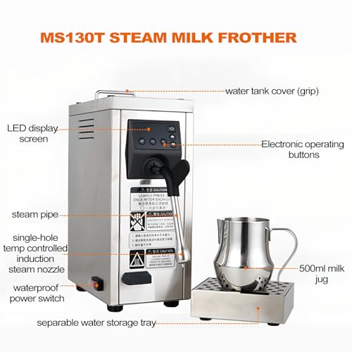 Genérico 1450W Electric Milk Frother Steamer, 800ML Tank & 500ML Jug, Auto Clean, Adjustable Nozzle, Stainless Steel Foam Maker for Cafe, Barista Coffee, Hot Chocolate, Tea Shop Use
