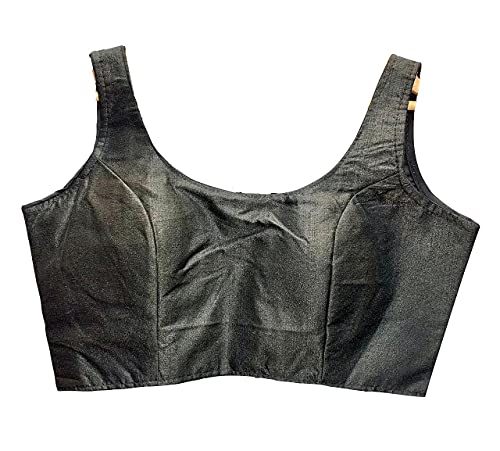 Anantdiva Women's Silk Blouse for Sarees - Readymade Blouse for Sari Crop Top Choli (Black)