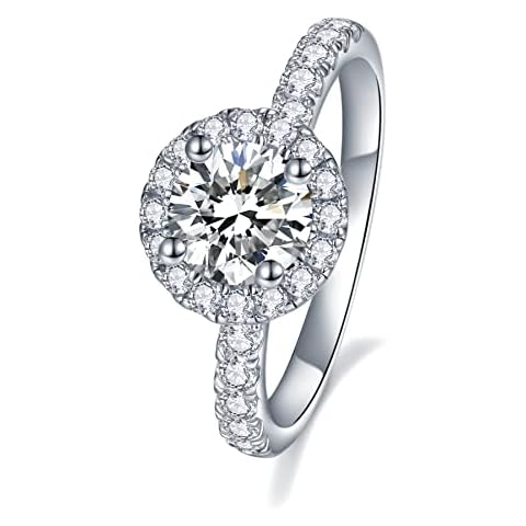 IMOLOVE Moissanite Engagement Rings for Women Wedding Rings 1.64ct D Color VVS1 Clarity Round Cut Moissanite Ring in Sterling Silver plated with 18K Gold, moissanite, Moissanite Cover
