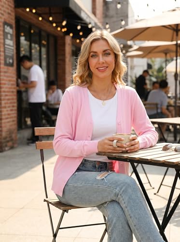 Image of VIISHOW Women Long Sleeve Button Down V Neck Lightweight Basic Knit Sweater Cardigan