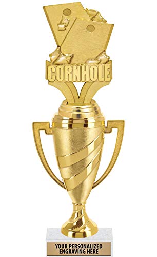 Crown Awards Cornhole Trophy, 10" Gold Cup Cornhole Trophies with Engraving Included, 1 Pack