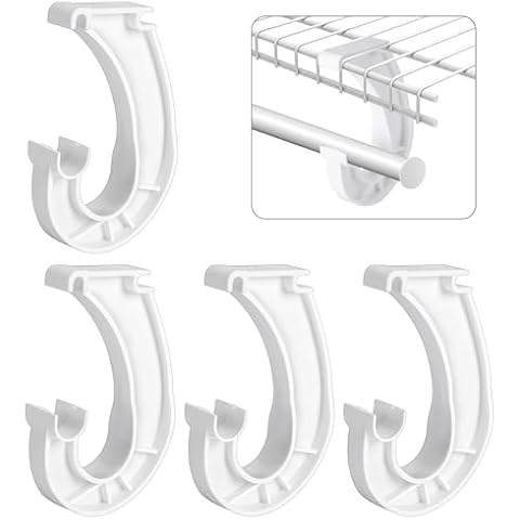 moonoom 4Pcs Hanging Closet Rod Support,3/4 Closet Shelf Rod Holder,Sturdy J-Shaped Closet Brackets for Hanging Clothes,Cabinets Storage and Curtain Cover