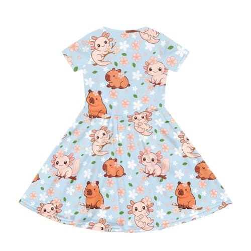 Image of Short Sleeve Dress for Girls with Pockets Cute Toddler Girl Clothes Summer 2-12