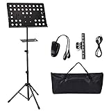 Atril Musica Plegable, EXJOY Atril de Partituras Portátil con Bolsa Ligera de transporte, Soporte de Música Profesional con Bandeja, Altura Ajustables, Negro
