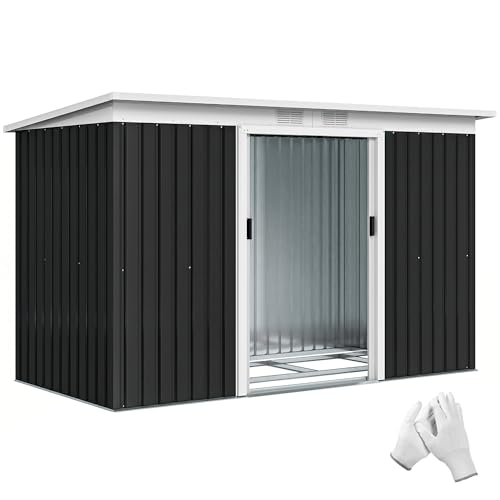Outsunny Metall Gerätehaus 6,3m³ 280x130x172cm Geräteschuppen mit Pultdach Schiebetür wetterfest Gartenhaus Outdoor Garten Schuppen Schrank für Hinterhof Außenbereich Anthrazit, Dunkelgrau