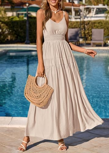 Image of KIRUNDO Maxi Dresses for Women 2026 Summer Sleeveless Spaghetti Strap Long Flowy Beach Vacation Dress Boho A Line Sundress