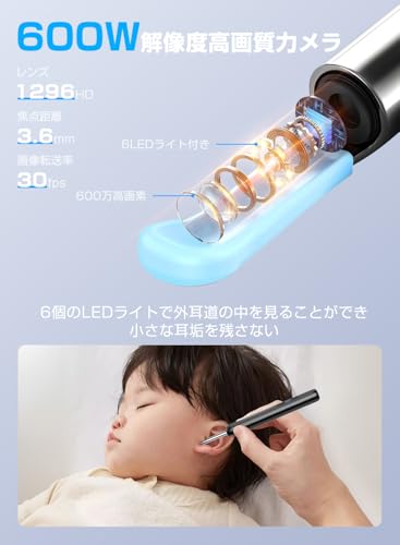 Niceter 耳かき カメラ付き【2025年新改良&1500万画質】Niceter カメラ付き耳かき 耳掃除 3.6mm極細レンズ 左右反転機能 専用APP イヤースプーン IP67防水 WIFI接続 スマホ/タブレット/IOS/Android対応 耳のケア 耳垢除去 録画 写真 Type-C充電 子供/大人/お年寄り 耳垢クリーニング 耳掻きカメラ の商品画像 2