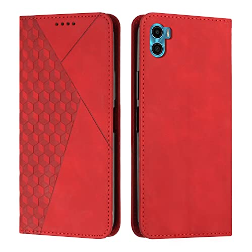 KOUYI Compatible con Motorola Moto E22S Funda de teléfono, Ranura para Tarjetas Plegable de Cuero sintético PU, Soporte con Cierre magnético, Fundas a Prueba de Golpes (Rojo)